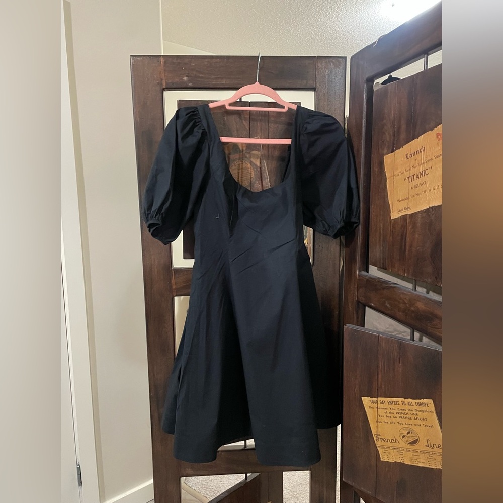 STAUD Black Puff Sleeve Mini Dress